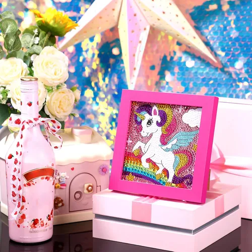 Miniatura 4 de SATINIOR Kit de pintura de diamante de unicornio con marco para niños, regalos de fiesta de unicornio, manualidades de arte de diamante, pintura 5D