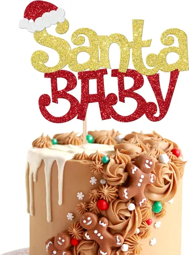 Miniatura 33 de 24 piezas de adornos para cupcakes de Navidad dorados verdes y rojos con purpurina, Papá Noel, árbol de Navidad, adornos para cupcakes para el tema