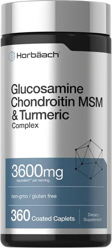 Horbäach Glucosamina condroitina MSM | 3600 mg | 360 comprimidos | Fórmula avanzada con cúrcuma | Sin OMG, sin gluten | Fórmula avanzada con cúrcuma