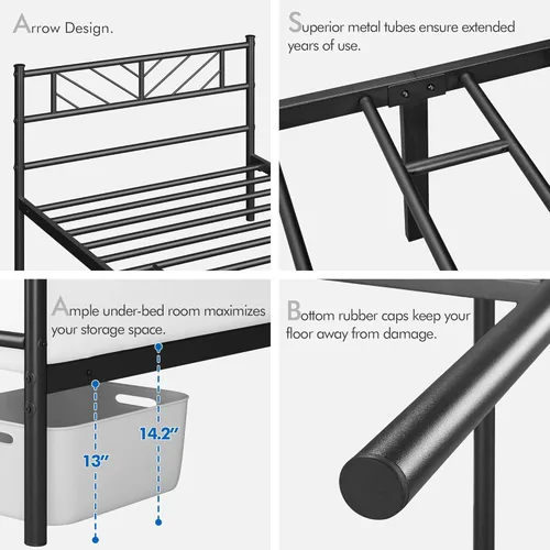 Miniatura 5 de Yaheetech Estructura de Cama Plataforma de Tamaño Individual con Cabecera de Diseño de Flecha, Base de Colchón de Metal de 13 Pulgadas