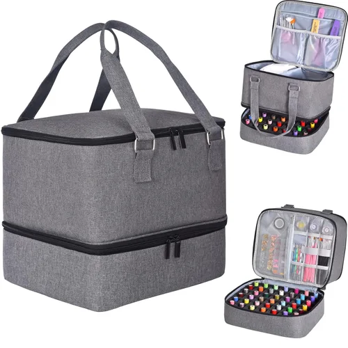 Miniatura 14 de FCQQYWZ Organizador de esmalte de uñas con 2 fundas desmontables con capacidad para 60 botellas y lámpara de uñas, organizadores de uñas portátiles