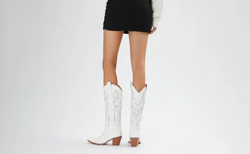 Miniatura 4 de SYHXYHEG Botas vaqueras bordadas para mujer, botas altas hasta la rodilla vaquera, tacón de bloque medio, botines occidentales para mujer