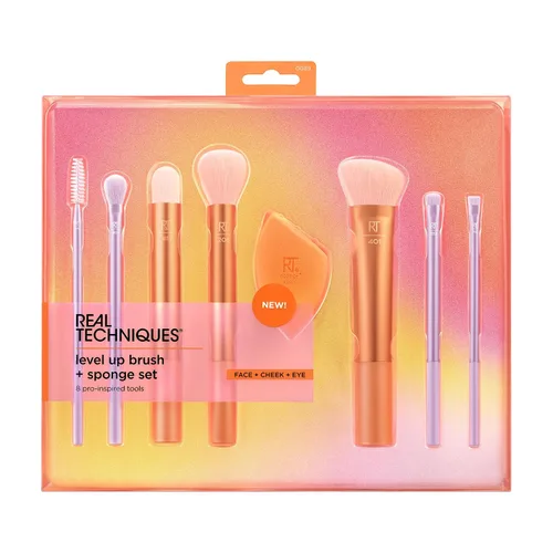 Miniatura 2 de Real Techniques - Juego de 8 piezas de brochas y esponjas Level Up, brochas de maquillaje para sombra de ojos, base, colorete y bronceador, esponja