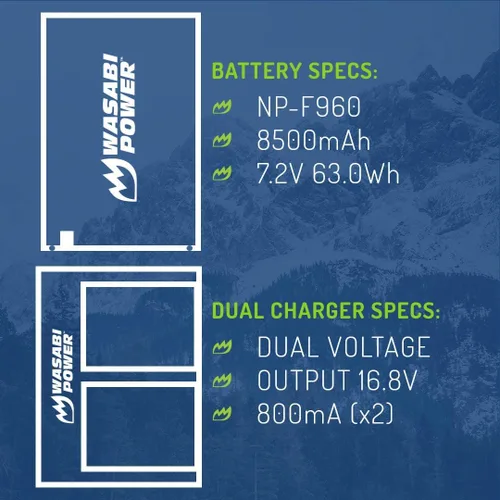 Miniatura 4 de Wasabi Power Batería (paquete de 2) y cargador dual para Sony NP-F950, NP-F960, NP-F970, NP-F975 (Serie L)