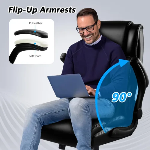Miniatura 5 de Silla de Oficina Grande y Alta, Silla Ergonómica de Cuero para Escritorio de Computadora de Oficina, Silla de Oficina Resistente Negra