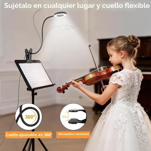 Miniatura 4 de Woputne Lámpara de escritorio con clip para lectura en casa, oficina, 10 brillo regulable, 3 modos, luz de abrazadera para cabecera de cama Negro