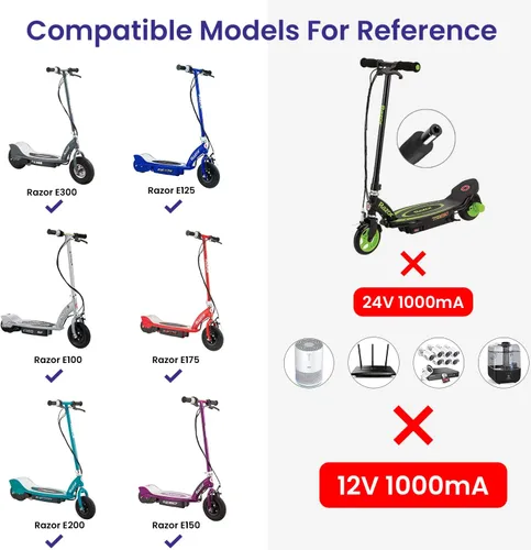 Miniatura 3 de Cargador de scooter eléctrico de 24 V para Razor E100 E125 E150 E175 E200 E300 MX350 Dirt Bike Pocket Mod Dirt Quad Motocicleta Scooter Cargador