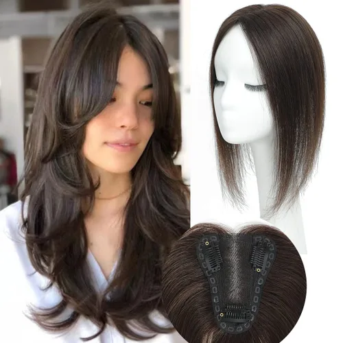 Miniatura 24 de Aimeolyn Toppers de cabello para mujer, cabello humano real, sin flequillo, extensiones de cabello superior para adelgazar, base de encaje Haisr