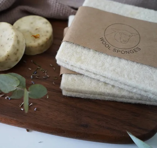Miniatura 7 de Paquete de 2 esponjas de lana, respetuosas con el medio ambiente, de larga duración y compostables, perfectas para platos, cara, cuerpo y superficies