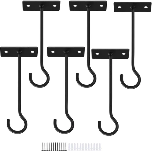 Miniatura 18 de Ganchos para plantas, paquete de 2 soportes de metal para colgar plantas de 6 pulgadas, gancho decorativo para comederos de pájaros, macetas, Negro