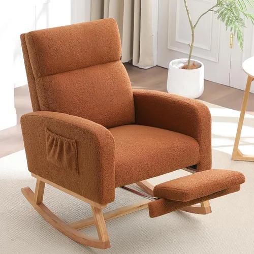 Miniatura 10 de HCHAIRH Mecedora para cuarto de bebé, sillas mecedoras de lactancia con reposapiés para mamá, silla mecedora con reposapiés y respaldo alto