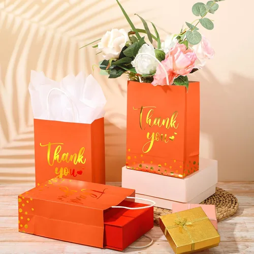 Miniatura 4 de Tinlade 30 bolsas de regalo de agradecimiento con papel de seda dorado con asa para graduación, negocios, compras, boda, ducha, regalos de fiesta