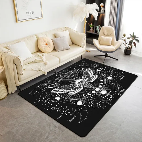 Miniatura 18 de Erosebridal Alfombra de área con diseño de árbol de la vida, 3 x 5, hippie, sol y luna, decoración de astrología en blanco y negro, antideslizante