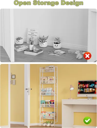 Miniatura 7 de B8 - Estantería para niños montada en la pared, estantería de pared de 5 niveles para niños, organizador de libros infantiles para juguetes y Blanco