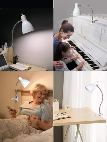 Miniatura 8 de Lámpara de escritorio, lámparas de mesa para cuidado de los ojos, rotación de 360°, cuello de cisne con clip, luz de lectura, portátil, abrazadera