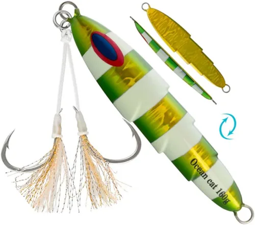 Miniatura 9 de OCEAN CAT Señuelos de pesca con jigging de paso lento, kit de plantillas brillantes para pesca en agua salada con ayuda de anzuelo lento, anzuelo