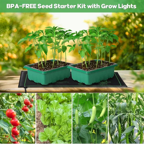 Miniatura 8 de Bandejas de inicio de semillas con luces de cultivo y tapete térmico, kit de inicio de semillas de 72 celdas con luces, 3 modos de iluminación