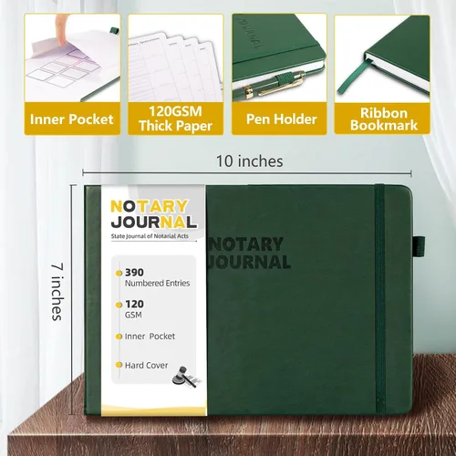 Miniatura 2 de Diario de registro de notario Homlive, libro de notario con 390 entradas de registro, 25,4x17,8 cm diarios de notario, diario público notarial