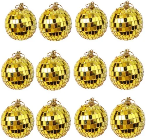 Miniatura 4 de Paquete de 2 adornos de bola de discoteca de espejo, decoración de fiesta de discoteca de los años 70, bola colgante para fiesta o efecto de luz