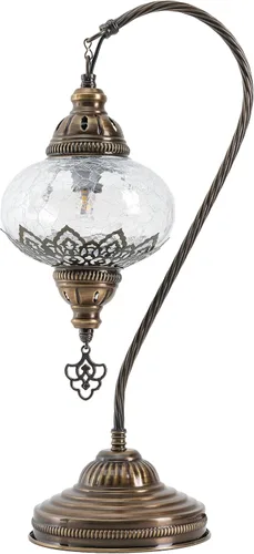Miniatura 8 de Lámpara de mesa turca marroquí de vidrio transparente con cuello de cisne, pantalla de lámpara estilo bohemio vintage auténtica, lámpara de cuello