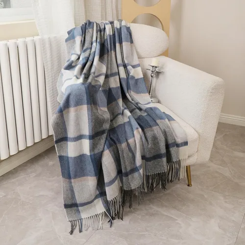 Miniatura 15 de Manta Jacquard de Lana Pura con Borlas, Grande 55x83 pulgadas, 1.5 libras, Manta de Rodilla de Lana de Cordero Suave y Cálida para Sofá Cama