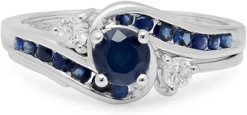Miniatura 3 de Dazzlingrock Collection Juego de anillos de compromiso de oro blanco y zafiro azul de 10 quilates