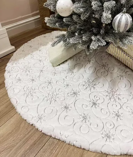 Miniatura 6 de Falda de árbol de Navidad de 36 pulgadas, piel sintética con punto trenzado, decoración gruesa para decoración de Feliz Navidad