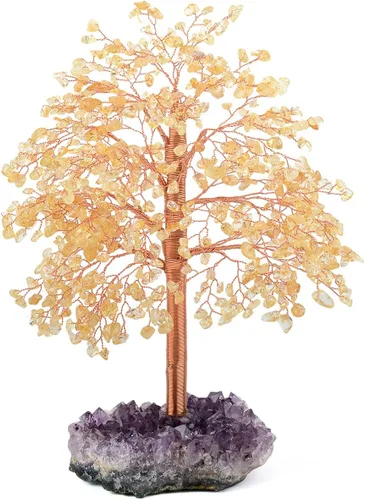 Miniatura 10 de Árbol de la vida con piedras preciosas de cuarzo rosa, base de racimo de amatista, cristal rosa curativo que equilibra la energía positiva, bonsái