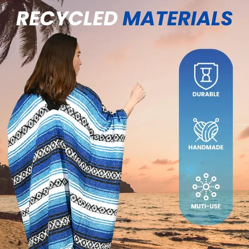 Miniatura 64 de Artisans Bazaar Poncho tradicional mexicano de Baja para hombres y mujeres, auténtico sarape de Gaban, manta de vaquero Pancho Jorongo