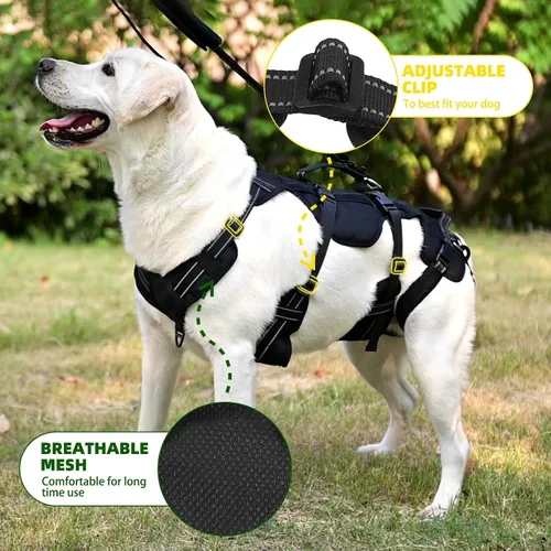 Miniatura 6 de PUPTECK Arnés de elevación para perros para perros de tamaño mediano y grande, cabestrillo de rehabilitación para soporte de pata trasera, arnés