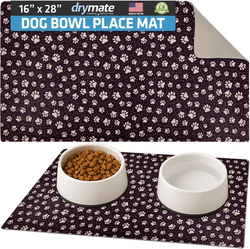 Miniatura 11 de Drymate Mantel individual con tazón para mascotas, tapete de alimentación para perros y gatos, tela absorbente, respaldo impermeable, Madera