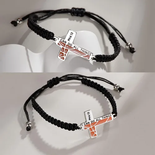Miniatura 5 de Pulsera con cruz de baloncesto "I CAN DO ALL THINGS", pulsera de fútbol de acero inoxidable, hecha a mano, regalos de regreso a clases, joyería