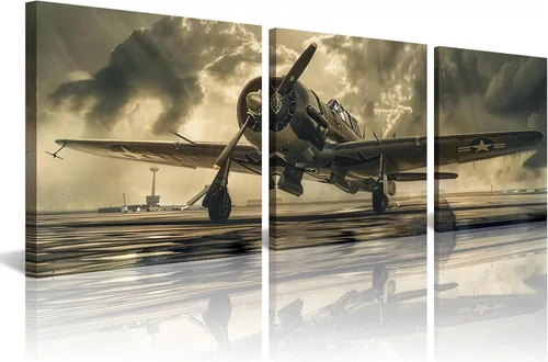 Miniatura 14 de 3 piezas de arte de pared en lienzo en blanco y negro vintage de la Segunda Guerra Mundial, aviones de combate militares, impresiones de fotografía