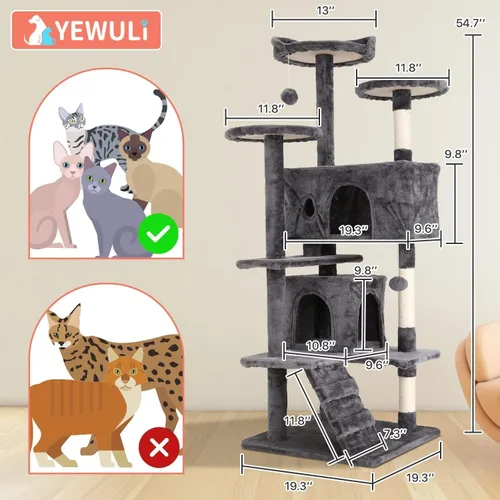 Miniatura 7 de Árbol para gatos de 54 pulgadas, torre de escalada para gatos con poste rascador, casa para gatos con percha, árbol para gatitos, condominio