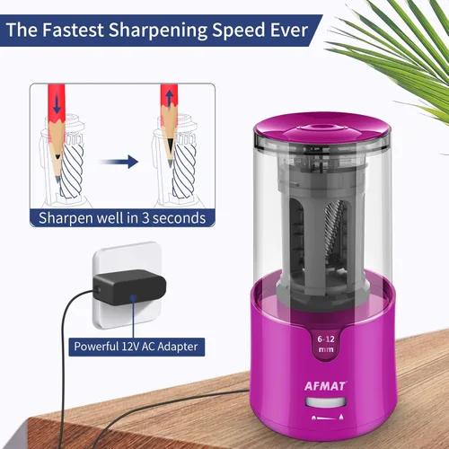Miniatura 3 de AFMAT Sacapuntas Eléctrico para Lápices de Colores, Parada Automática, Afilado Rápido en 3s, Sacapuntas de Agujero Grande con Enchufe para Lápices