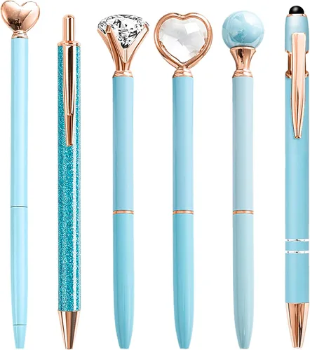 YOXMJDB Bolígrafos elegantes para mujer, 6 piezas de bonitos bolígrafos azules de punta redonda, bolígrafo de tinta negra de 1.0 mm de punta media,