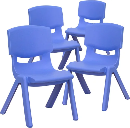 Miniatura 3 de EMMA + OLIVER Paquete de 4 sillas escolares apilables de plástico azul con asiento de 10.5 pulgadas de alto, silla preescolar
