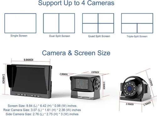 Miniatura 7 de ZEROXCLUB Sistema de cámara de respaldo inalámbrico de 10 pulgadas 1080P, 10 pulgadas DVR Quad Split Monitor Cámaras de visión lateral trasera, IP69