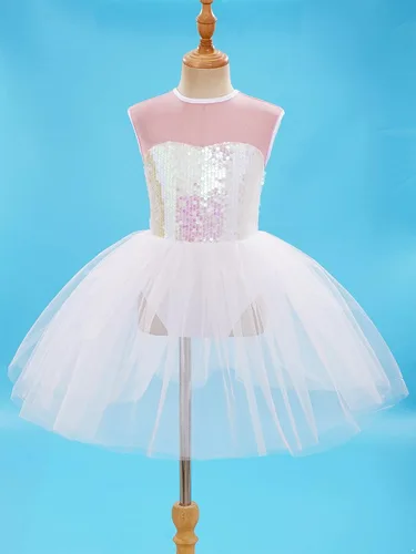 Miniatura 8 de JEATHA Kids Girls Sleeveless Shiny Sequins V-Back Tank Leotard Dress Lyrical Latin Jazz Ballroom Dancewear