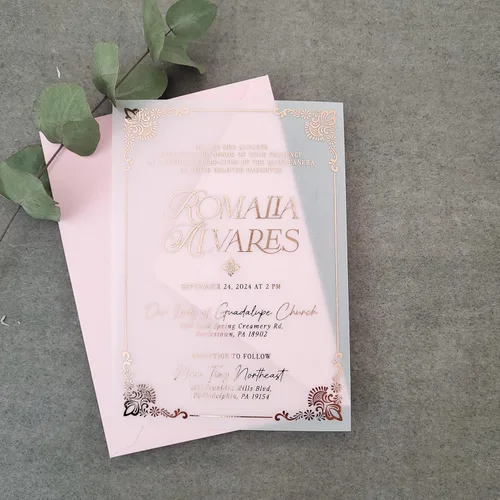 Miniatura 3 de Juego de 10 invitaciones de quinceañera, invitaciones de membrillo Gold Mis para niña de 15 cumpleaños, tarjetas de quinceañera de vellum