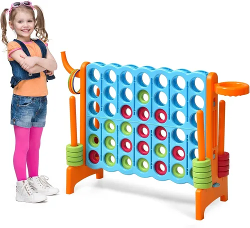 Miniatura 10 de GLACER Giant 4-in-A-Row, Jumbo 4-to-Score Giant Game Set, Outdoor Connect-All-4 Game Set w/Basketball Hoop, Ring Toss, Quick-Release Slider, 42 Verde
