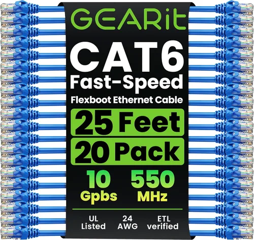Miniatura 29 de GearIT Paquete de 20 cables de conexión Cat6 de 1 pie, cable Ethernet Cat 6 sin enganches, flexible y suave, serie Preimum, color azul