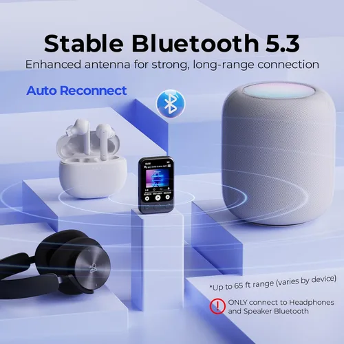Miniatura 3 de Reproductor MP3 de 64 GB con clip y Bluetooth 5.3, altavoz incorporado, pantalla táctil HD de 2", radio FM, grabadora de voz, reproductor de música