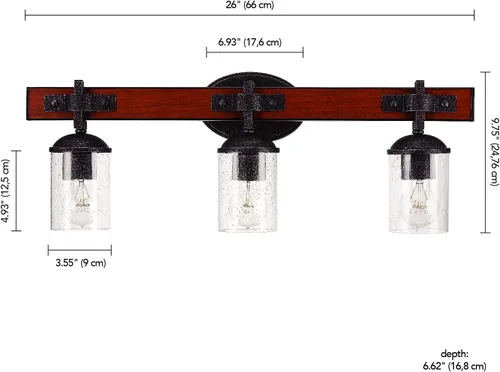 Miniatura 6 de Globe Electric 51854 Kingston - Lámpara de tocador de 3 luces, madera sintética oscura, detalles de metal galvanizado, pantalla de vidrio sembrado
