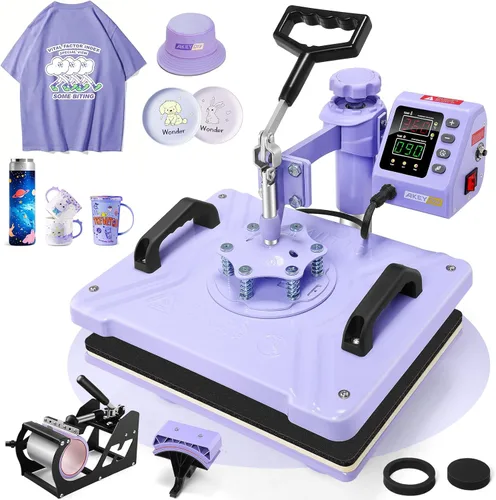AKEYDIY Máquina de Prensa de Calor 5 en 1 Mejorada para Camisetas 12X15 Pulgadas, Máquina de Prensa de Camisetas con Giro de 360° para Sublimación,