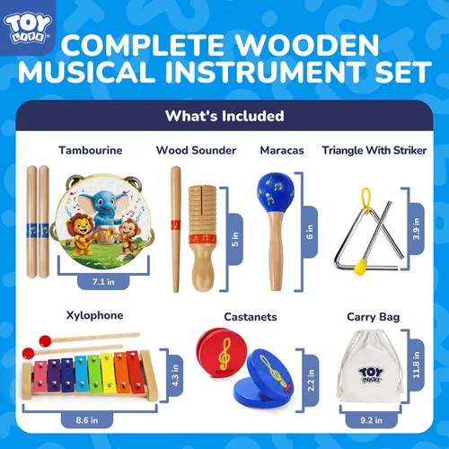 Miniatura 2 de TOY Life - Instrumentos musicales para niños pequeños, juguetes musicales para bebés de 1 a 3 años, juego de instrumentos de percusión de madera