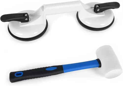 Miniatura 10 de Herramienta fijadora de huecos de piso para reparación de huecos de piso laminado, incluye ventosa y maza, kit azul