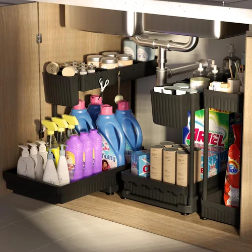 Miniatura 8 de Sevenblue Paquete de 3 Organizadores Multiusos para Debajo del Fregadero y Almacenamiento, Organizador de Gabinete Extraíble en Forma de L 2025