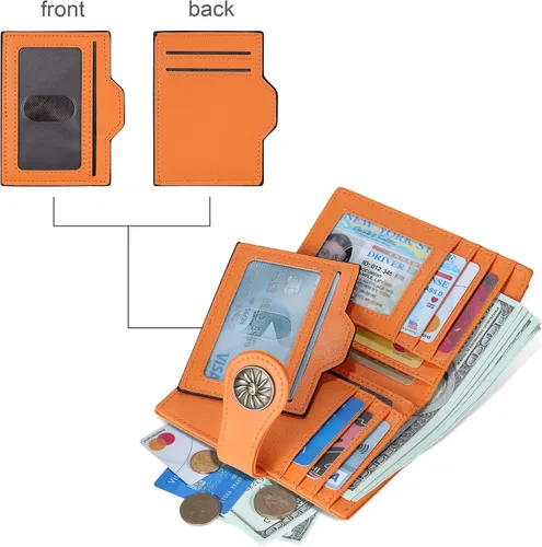 Miniatura 4 de Travelambo Rfid Wallet - Cartera de cuero para mujer Naranja Moda