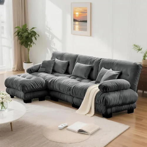 Miniatura 77 de SoarFlash Moderno sofá reclinable de terciopelo para sala de estar, sofá biplaza para apartamento, sofá de almacenamiento con marco de madera Azul